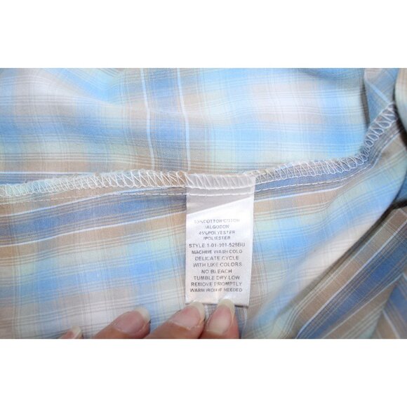 Roper Men's Cowboy Shirt L Blue Tan Plaid Western Pearl Snap Casual Fit Relaxed - Picture 13 of 15